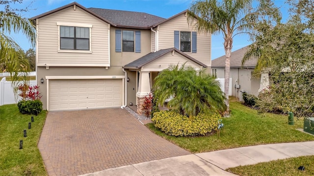 view of front of home with a garage and a front yard