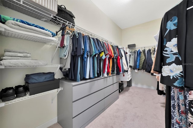 spacious closet featuring light carpet