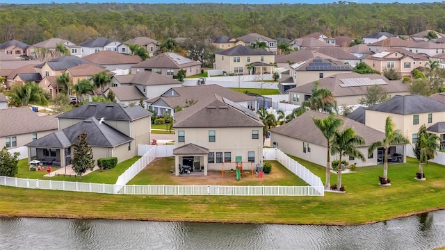 aerial view with a water view