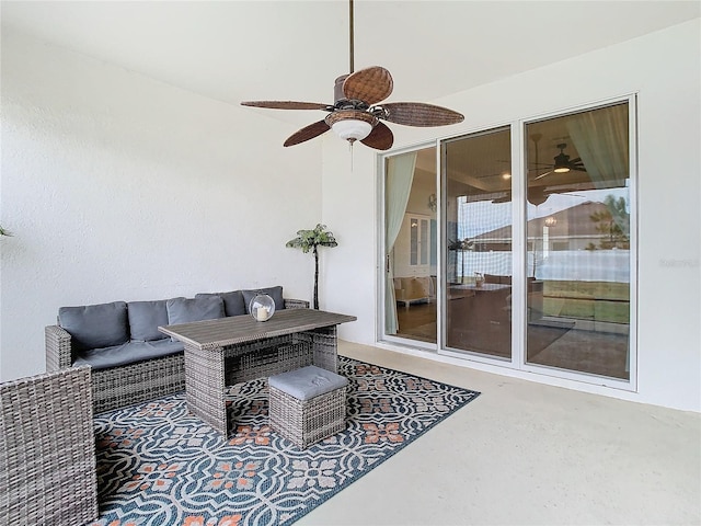 view of patio featuring ceiling fan and outdoor lounge area