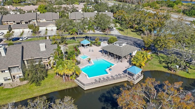 aerial view featuring a water view