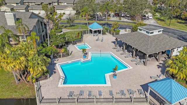 view of pool featuring a patio area and a gazebo