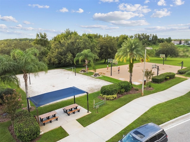 surrounding community featuring a yard and volleyball court