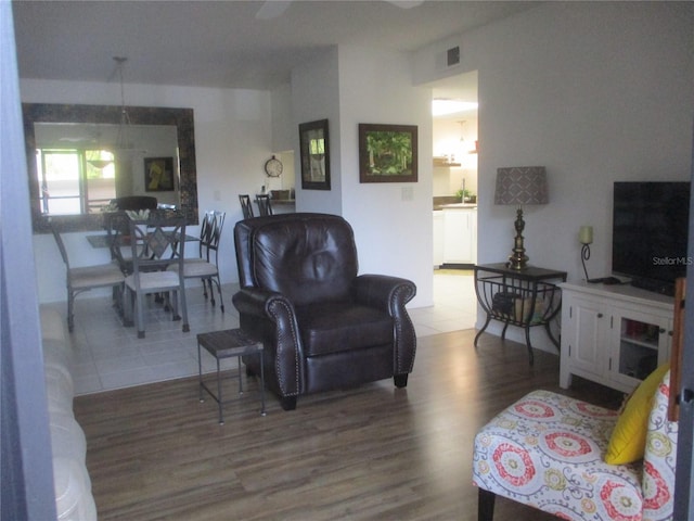 living room with hardwood / wood-style flooring