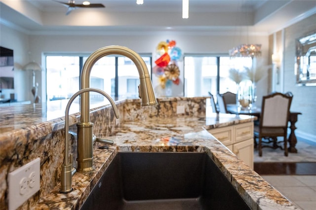 kitchen with sink, a tray ceiling, and a wealth of natural light