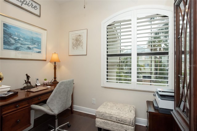 office space featuring dark hardwood / wood-style floors
