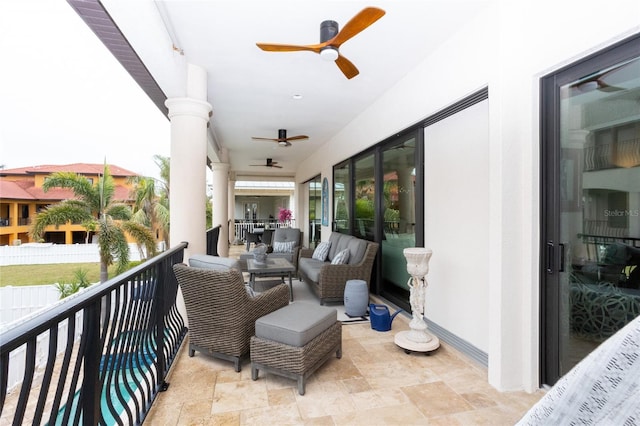 balcony with ceiling fan