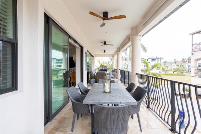 balcony with ceiling fan