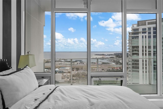 bedroom with a water view