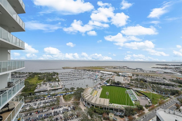 bird's eye view featuring a water view