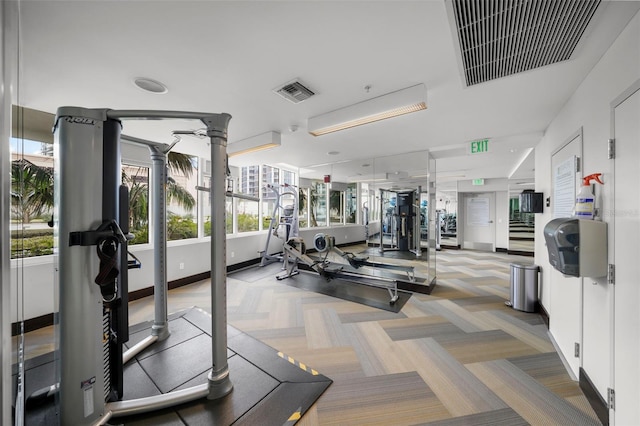 exercise room with carpet