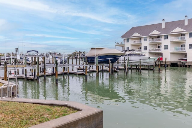 view of dock with a water view