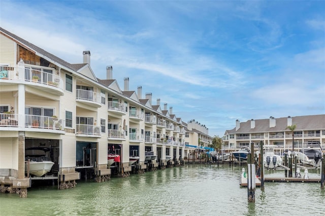 view of dock with a water view