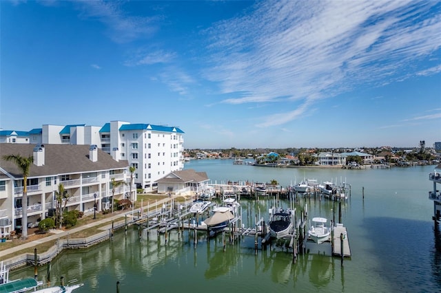 property view of water featuring a boat dock