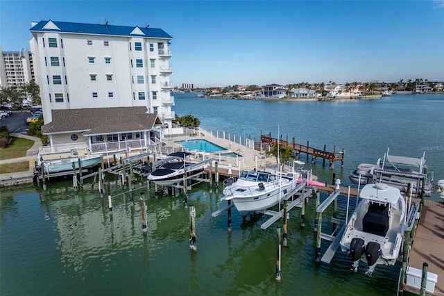 view of dock featuring a water view