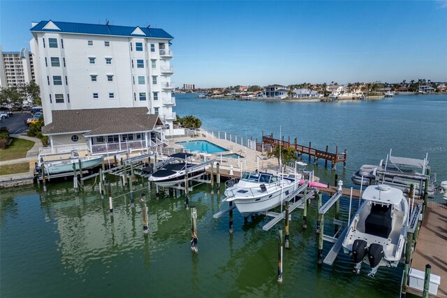 view of dock with a water view