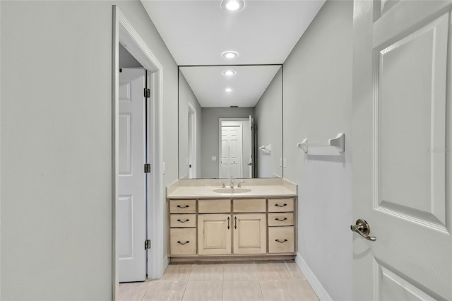 bathroom with vanity and tile patterned floors