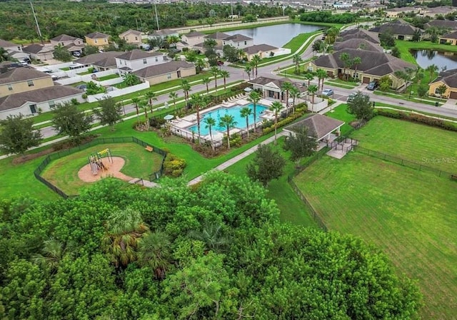 aerial view with a water view