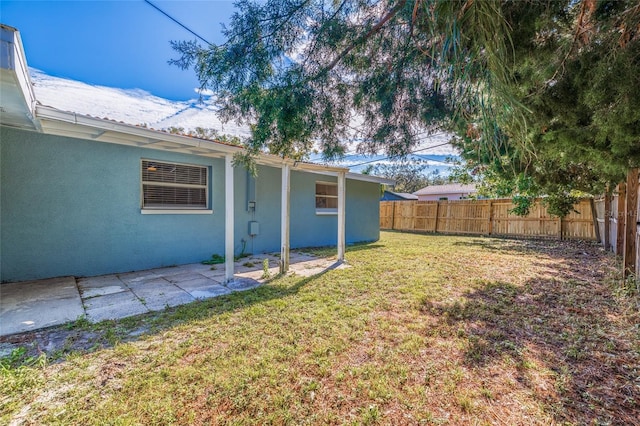 view of yard with a patio and a fenced backyard