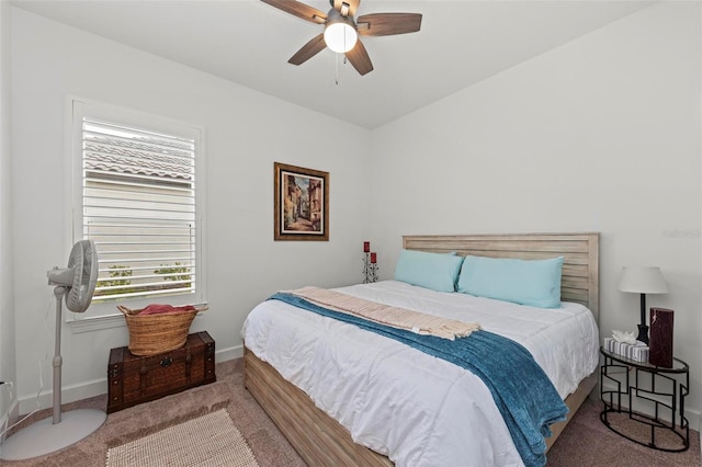 bedroom featuring carpet floors and ceiling fan