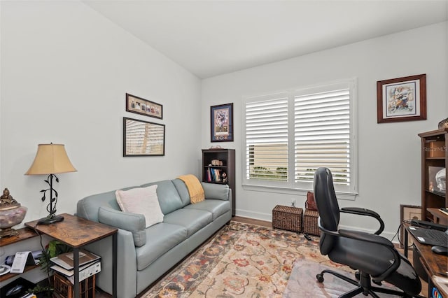 office with wood-type flooring