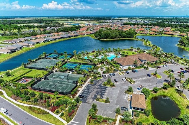 aerial view with a water view