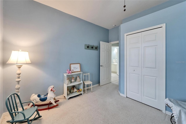 living area with light carpet