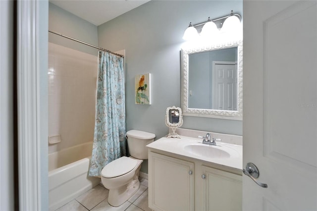 full bathroom with toilet, vanity, tile patterned floors, and shower / tub combo with curtain