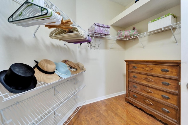 spacious closet with light hardwood / wood-style flooring