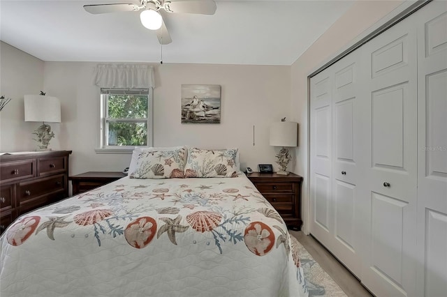 bedroom with a closet and ceiling fan