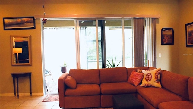 living area featuring light tile patterned floors