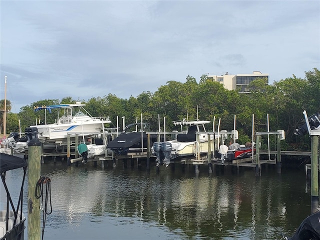 view of dock with a water view