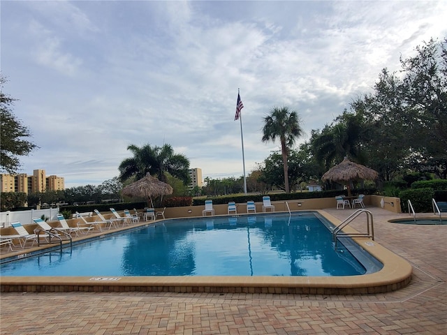 pool with a patio