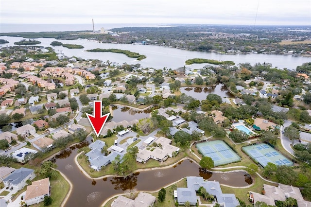 bird's eye view featuring a water view