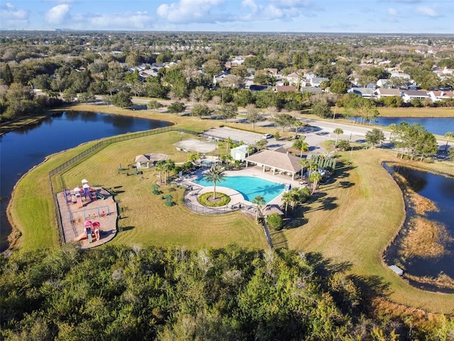 bird's eye view featuring a water view