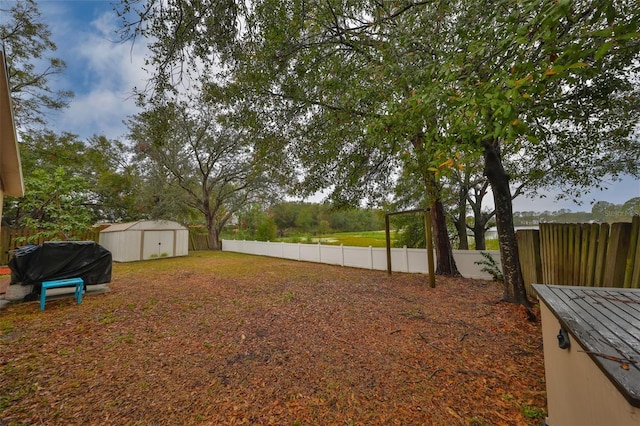 view of yard with a storage unit