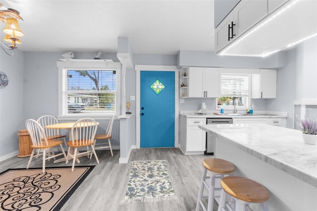 kitchen featuring white cabinetry, sink, a wealth of natural light, and stainless steel dishwasher