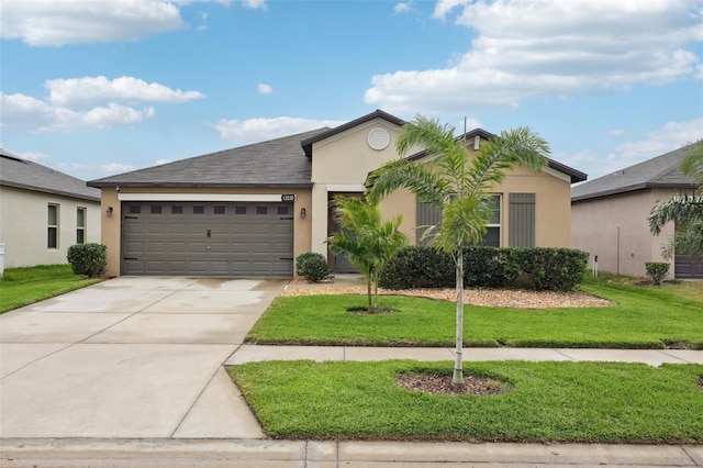 view of front of house with a garage and a front yard