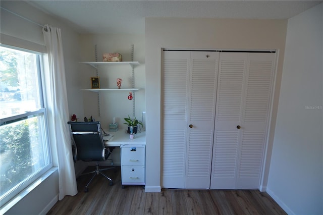 office space with wood-type flooring