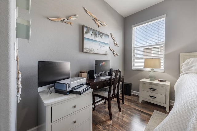 office area with dark hardwood / wood-style flooring