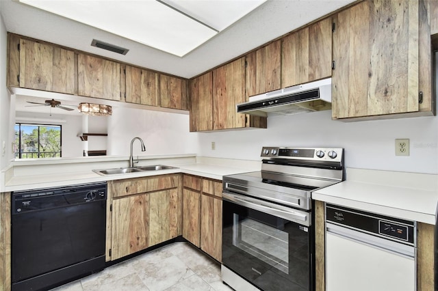 kitchen with sink, electric range, and dishwasher