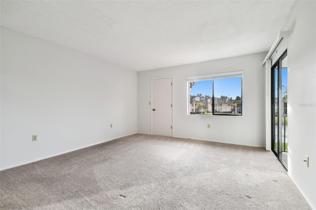 spare room featuring light colored carpet and a textured ceiling