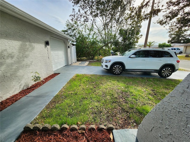 view of yard featuring concrete driveway