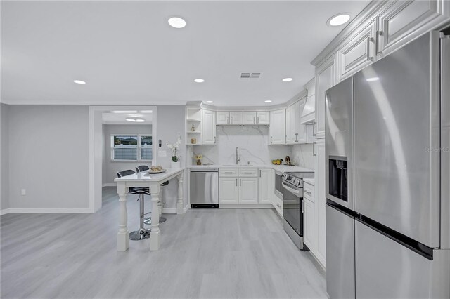 9334 Ledgestone Ln, Port Richey, FL 34668 - kitchen featuring visible vents, a sink, light countertops, appliances with stainless steel finishes, and backsplash