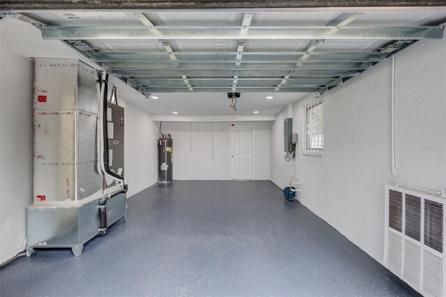 9334 Ledgestone Ln, Port Richey, FL 34668 - garage with heating unit, electric panel, and water heater