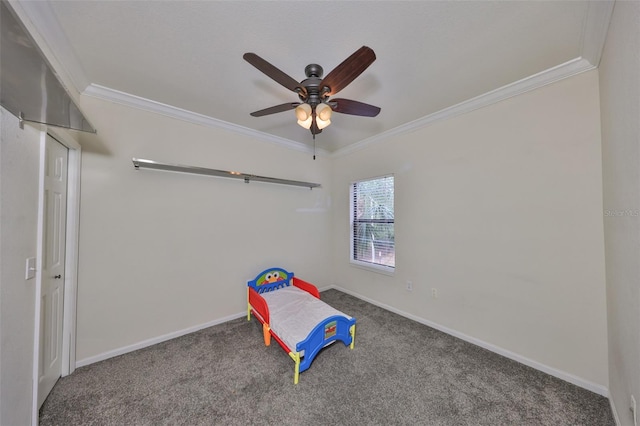 2160 Chianti Pl Unit 11-0117, Palm Harbor, FL 34683 - unfurnished bedroom with a ceiling fan, baseboards, carpet, and crown molding