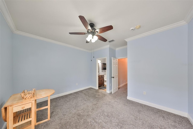 2160 Chianti Pl Unit 11-0117, Palm Harbor, FL 34683 - unfurnished bedroom with visible vents, ensuite bath, crown molding, baseboards, and carpet flooring