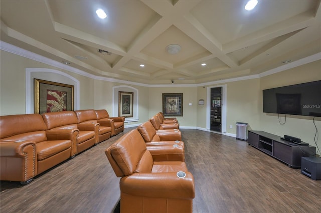 2160 Chianti Pl Unit 11-0117, Palm Harbor, FL 34683 - living area featuring visible vents, recessed lighting, coffered ceiling, beamed ceiling, and wood finished floors