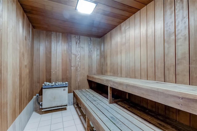 view of sauna with tile patterned flooring