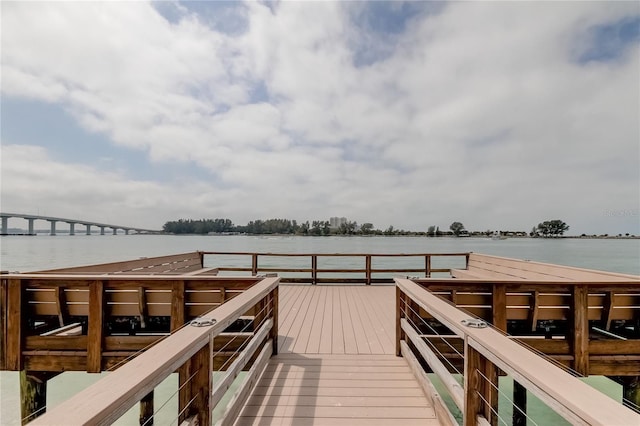 view of dock with a water view